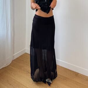 Vintage Euro black sheer panel maxi skirt (M)